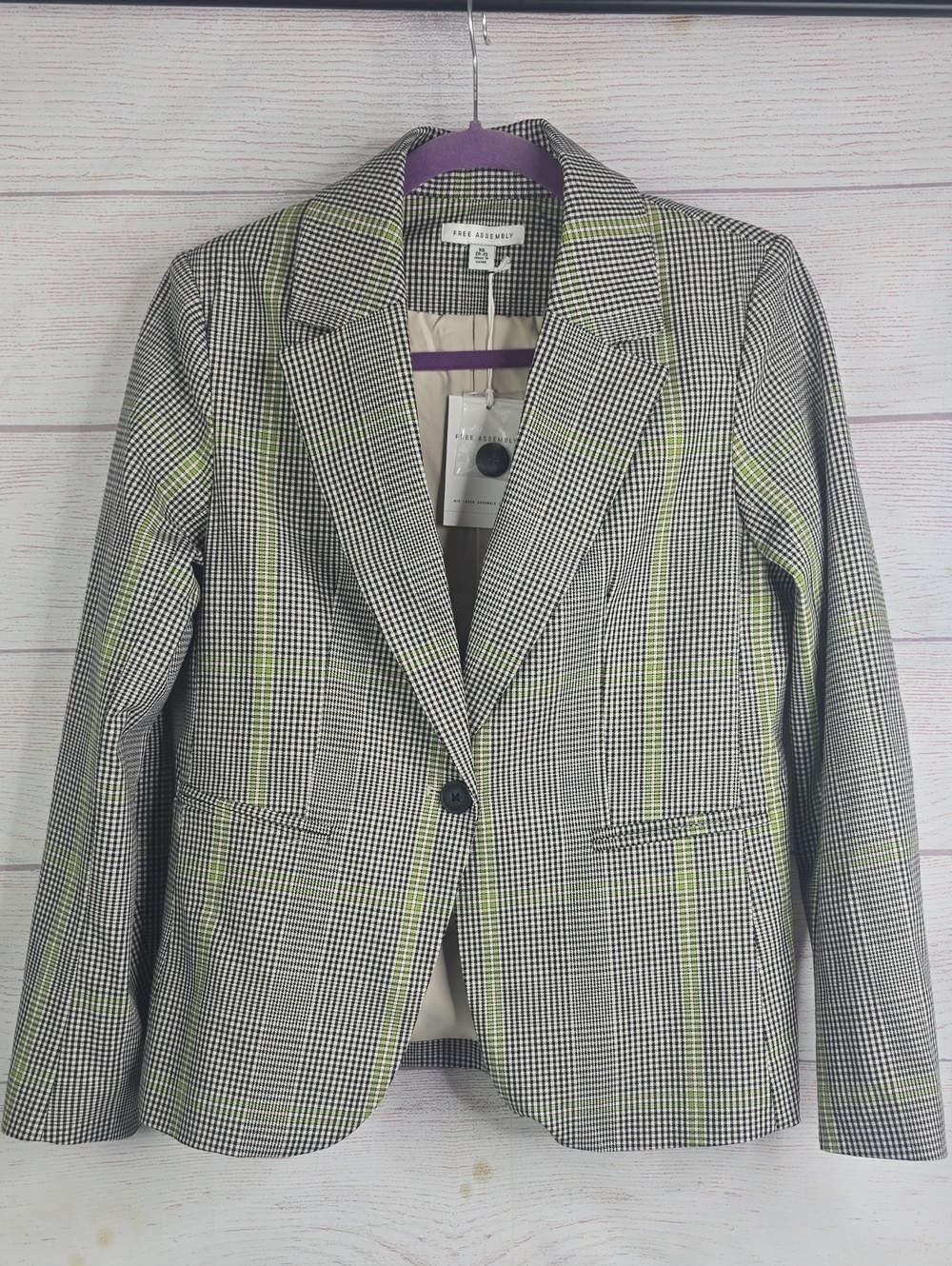 Free Assembly Black & White Plaid Blazer with Neon Lime Windowpane NwT Size XS